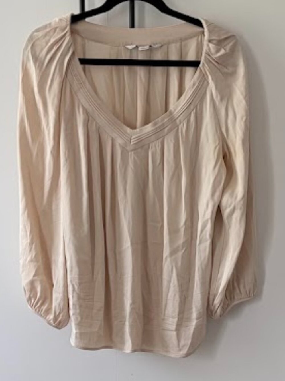 Diane von Furstenberg Silk Pleated Neck Blouse Workwear Top Beige